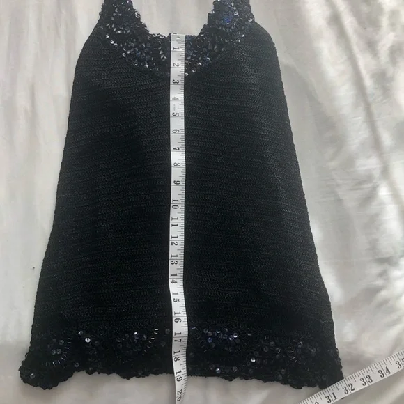 Black Beaded Sequin Trim Halter Tank - Picture 7 of 7